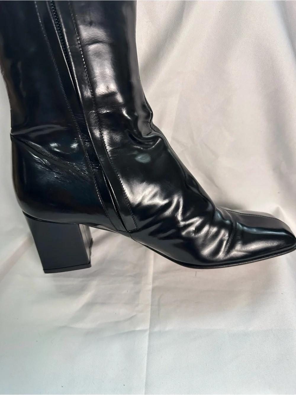 Gucci Black Patent Knee High Boots Made In Italy